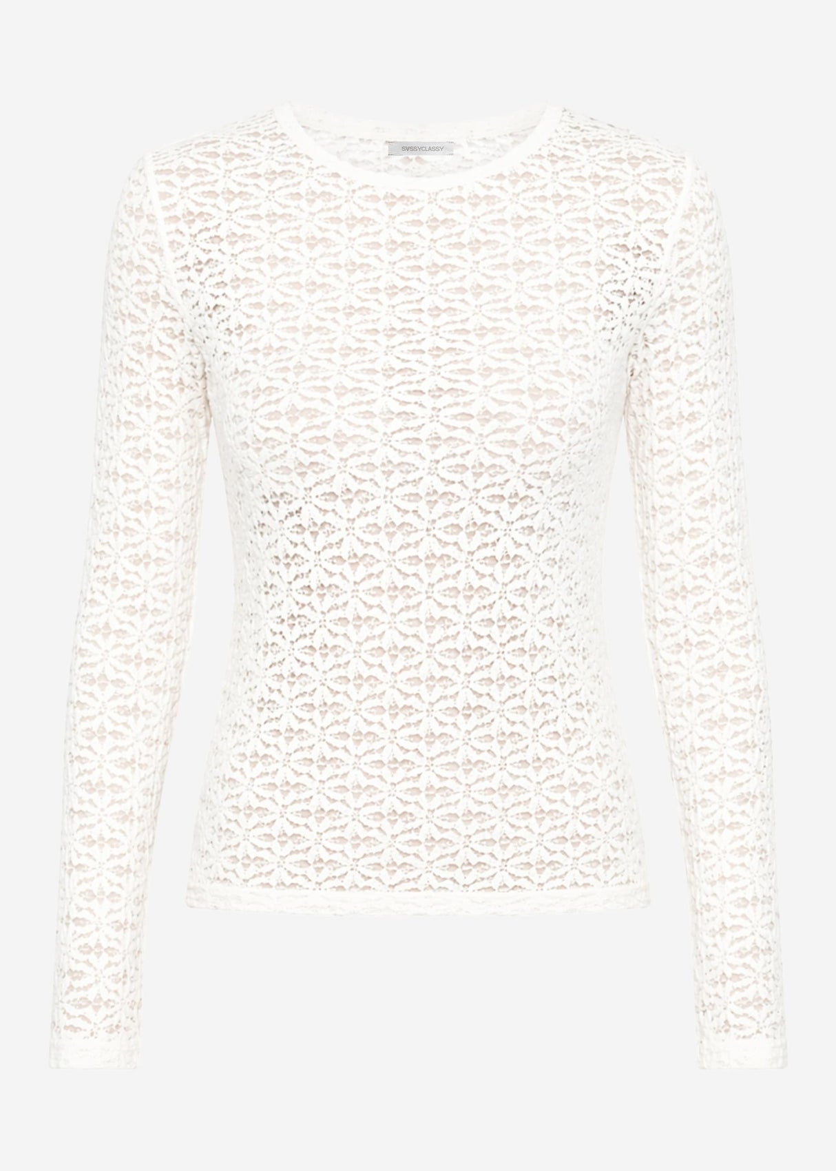Langarmshirt aus floraler Spitze - offwhite