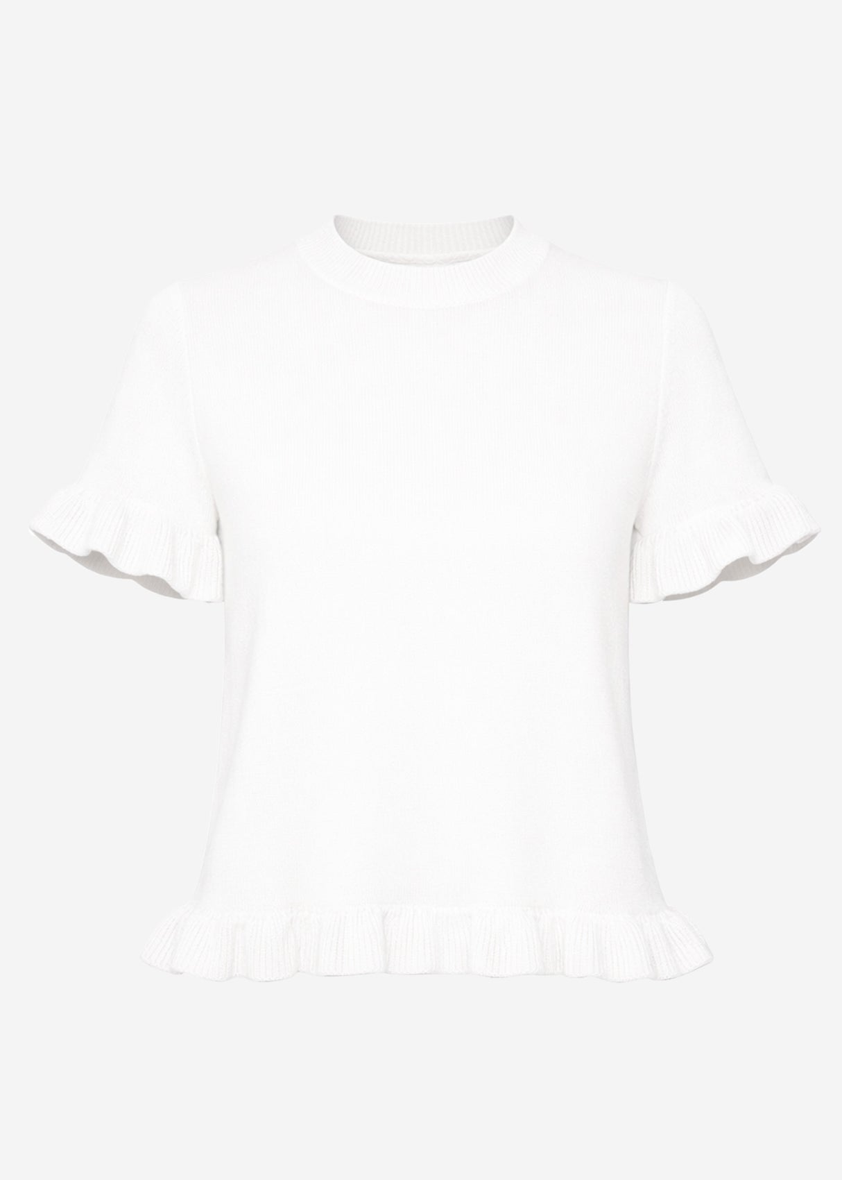 Kurzarm-Pullover mit Volants - offwhite
