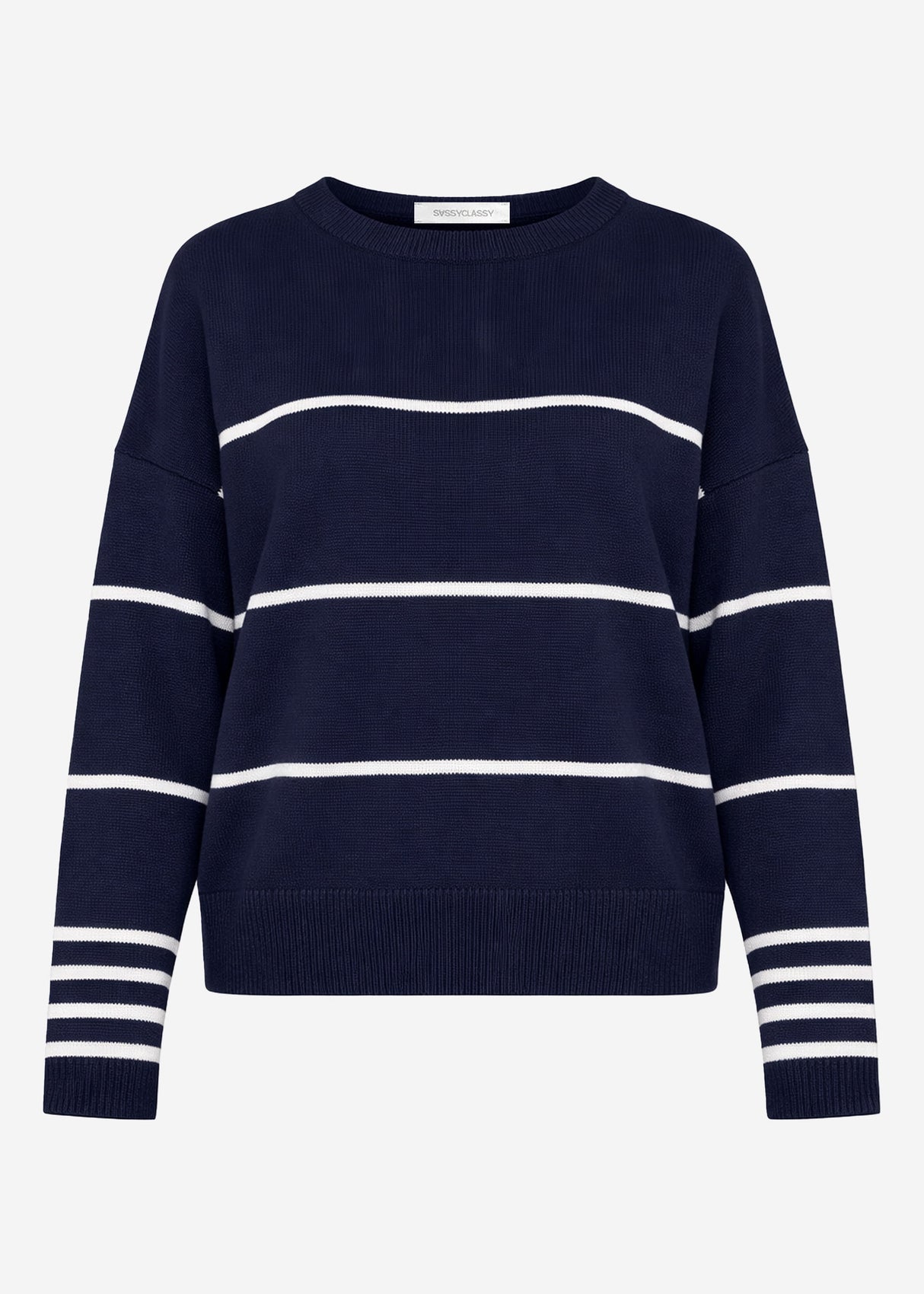 Fine knit sweater with contrast stripes - dark blue