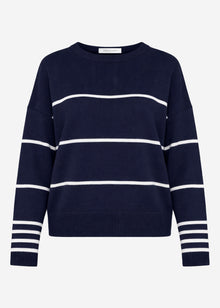 Feinstrickpullover mit Kontraststreifen - dunkelblau