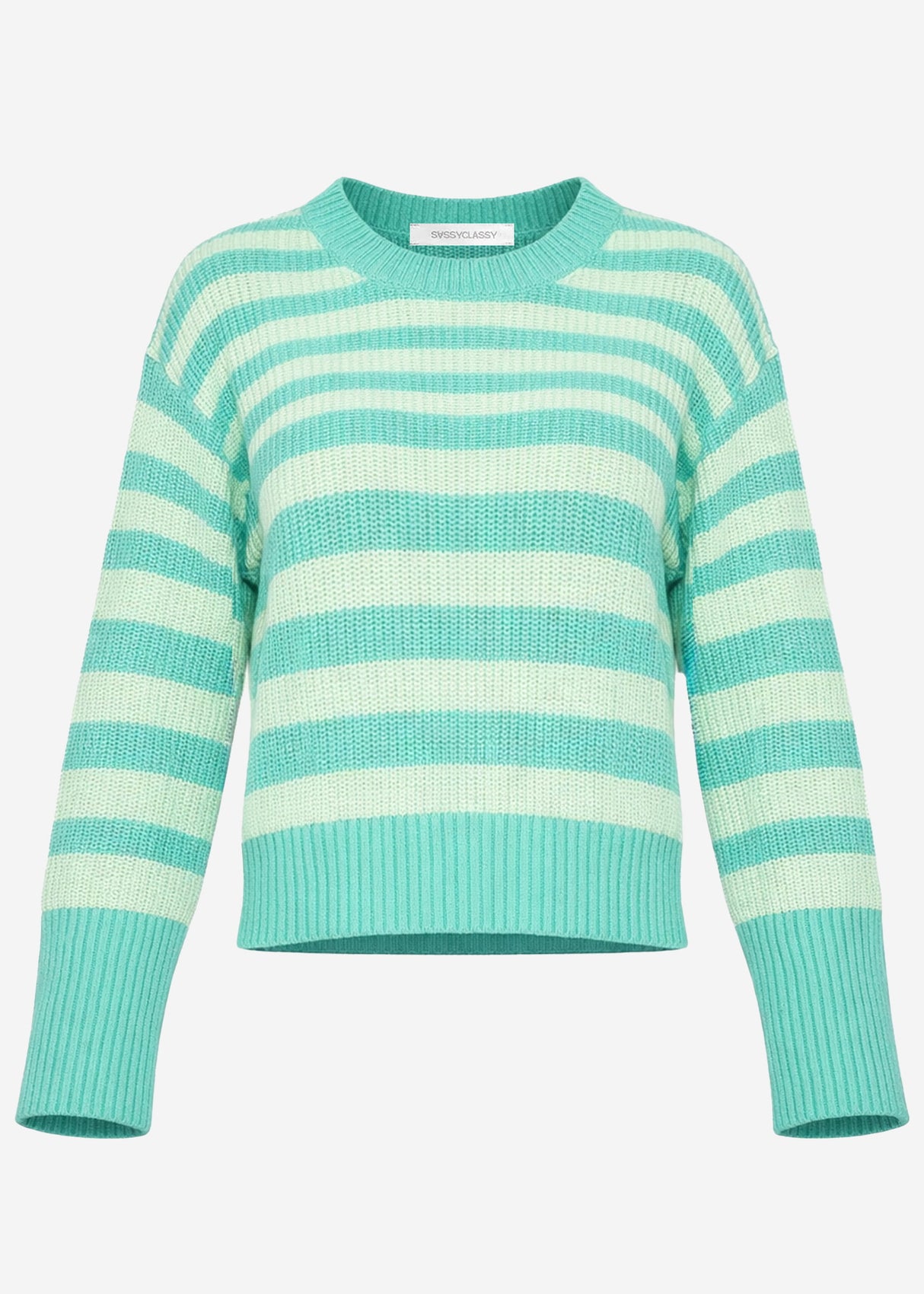 Gestreifter Baumwoll-Pullover - grün-mint