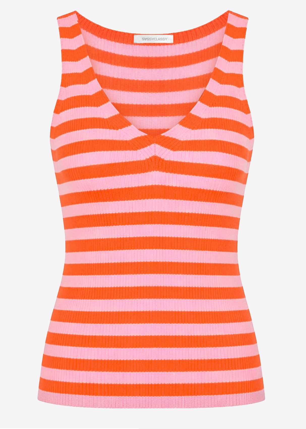 Gestreiftes Strick Top mit V-Ausschnitt - orange-rosa