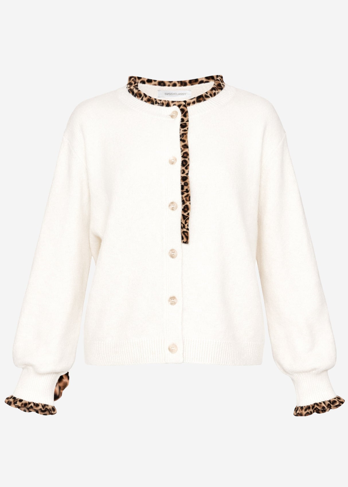 Cardigan mit Rüschen im Leo-Print - offwhite