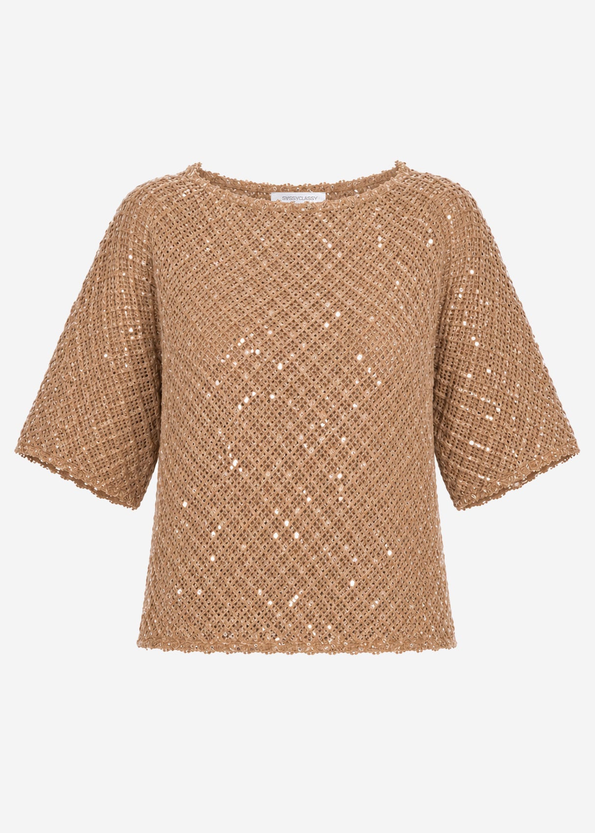 Netz-Shirt mit Pailletten - beige
