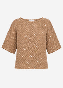 Mesh top with sequins - beige
