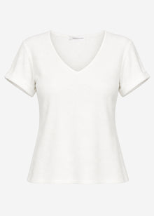 Ribbed T-shirt with V-neck - off-white