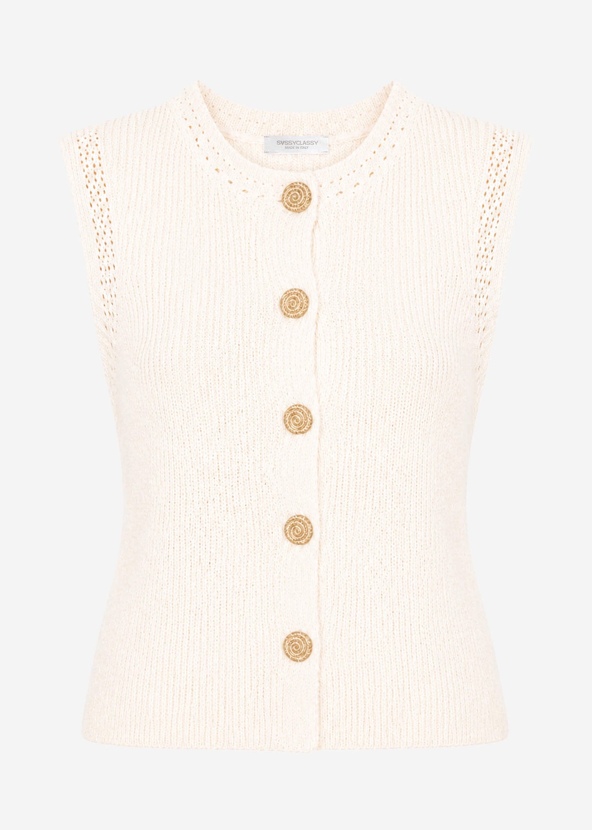 Knitted top with shell buttons - off-white