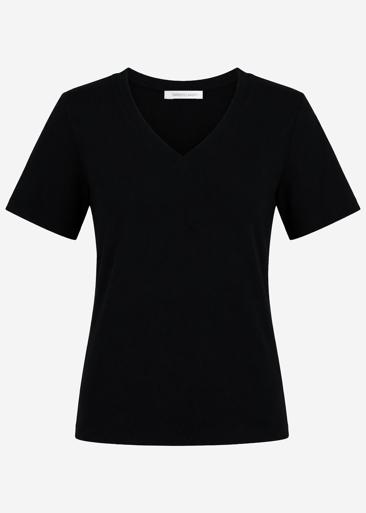 Lässiges Ripp T-Shirt mit V-Ausschnitt - schwarz