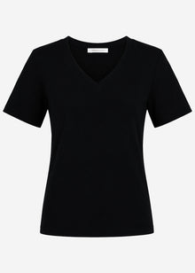 Lässiges Ripp T-Shirt mit V-Ausschnitt - schwarz