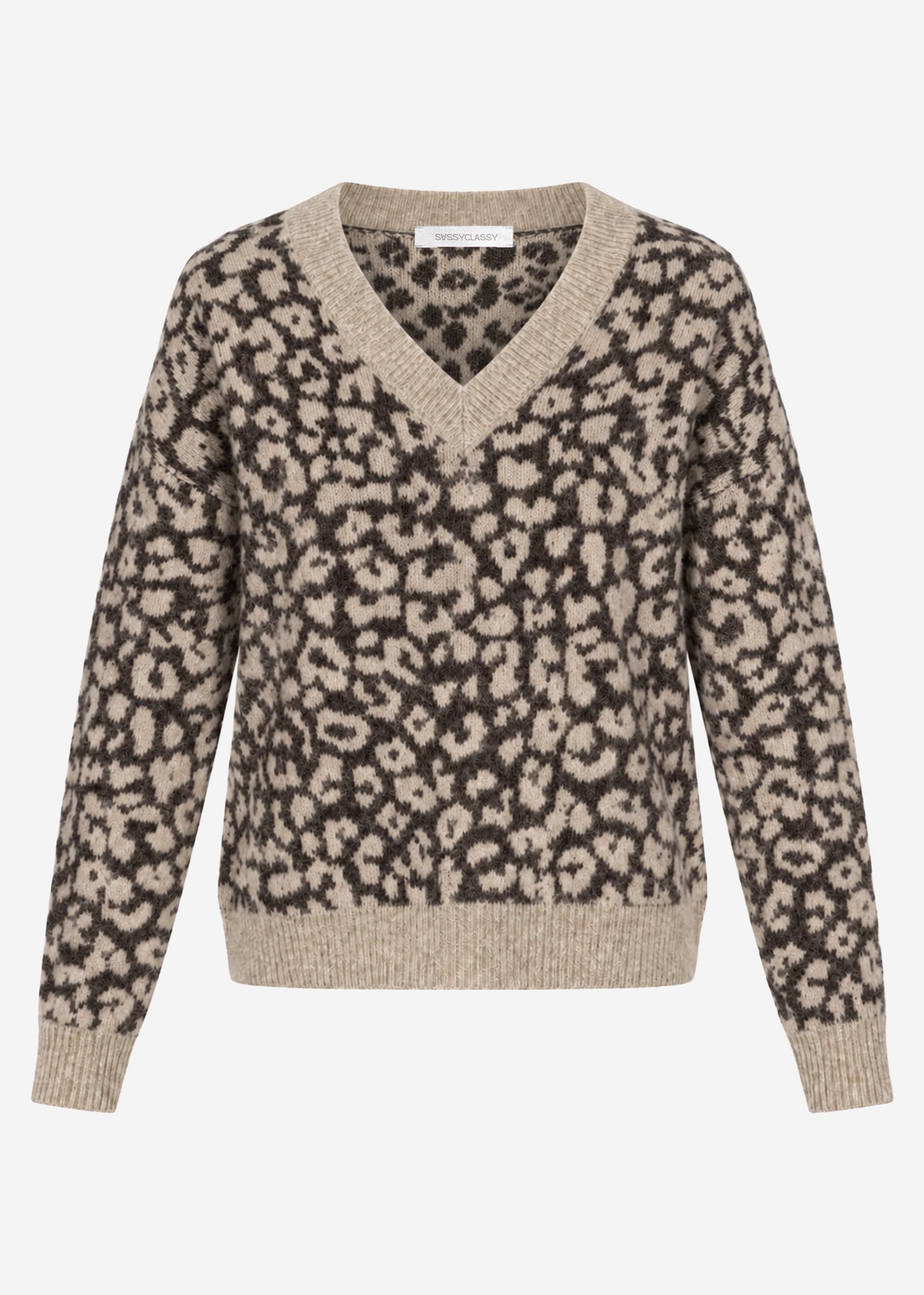 Knit jumper with leopard print - brown-taupe