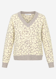 Knit jumper with leopard print - beige-yellow
