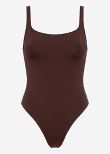 Soft shapewear bodysuit with thong - dark brown