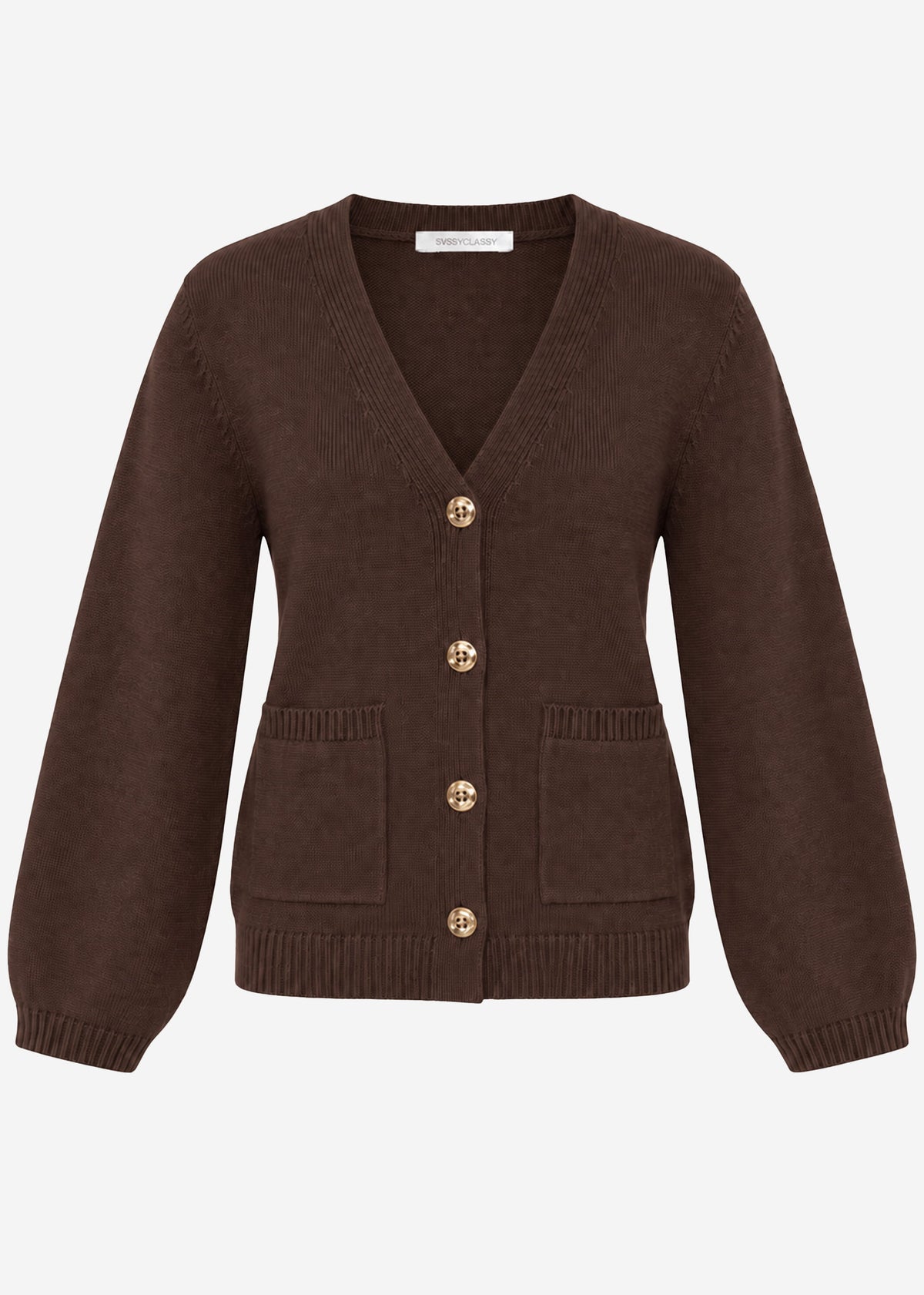 Cardigan with V-neck and gold-tone buttons - brown