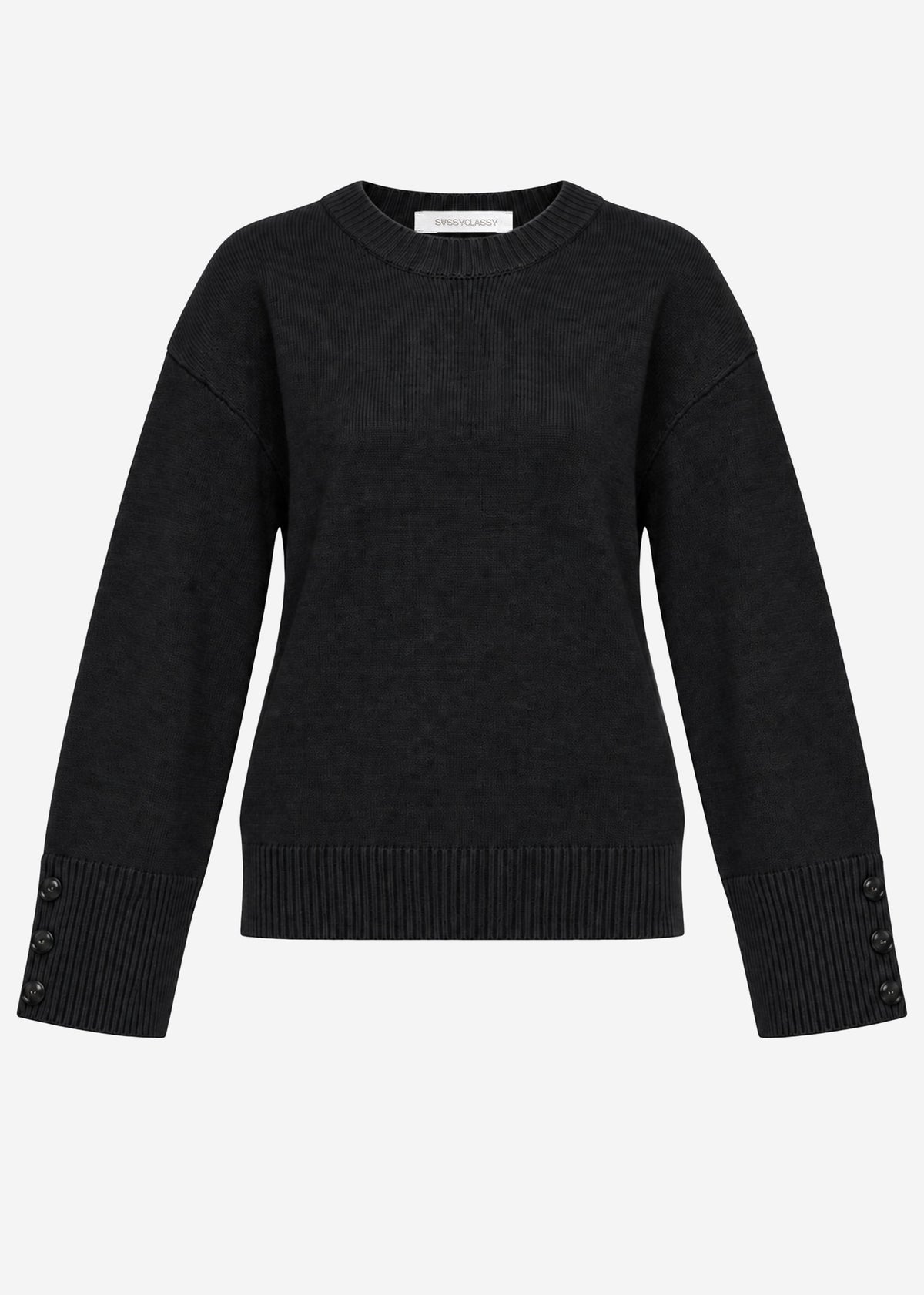 Knit jumper with button detail - black