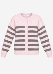 Gestreifter Cardigan mit Passe - rosa