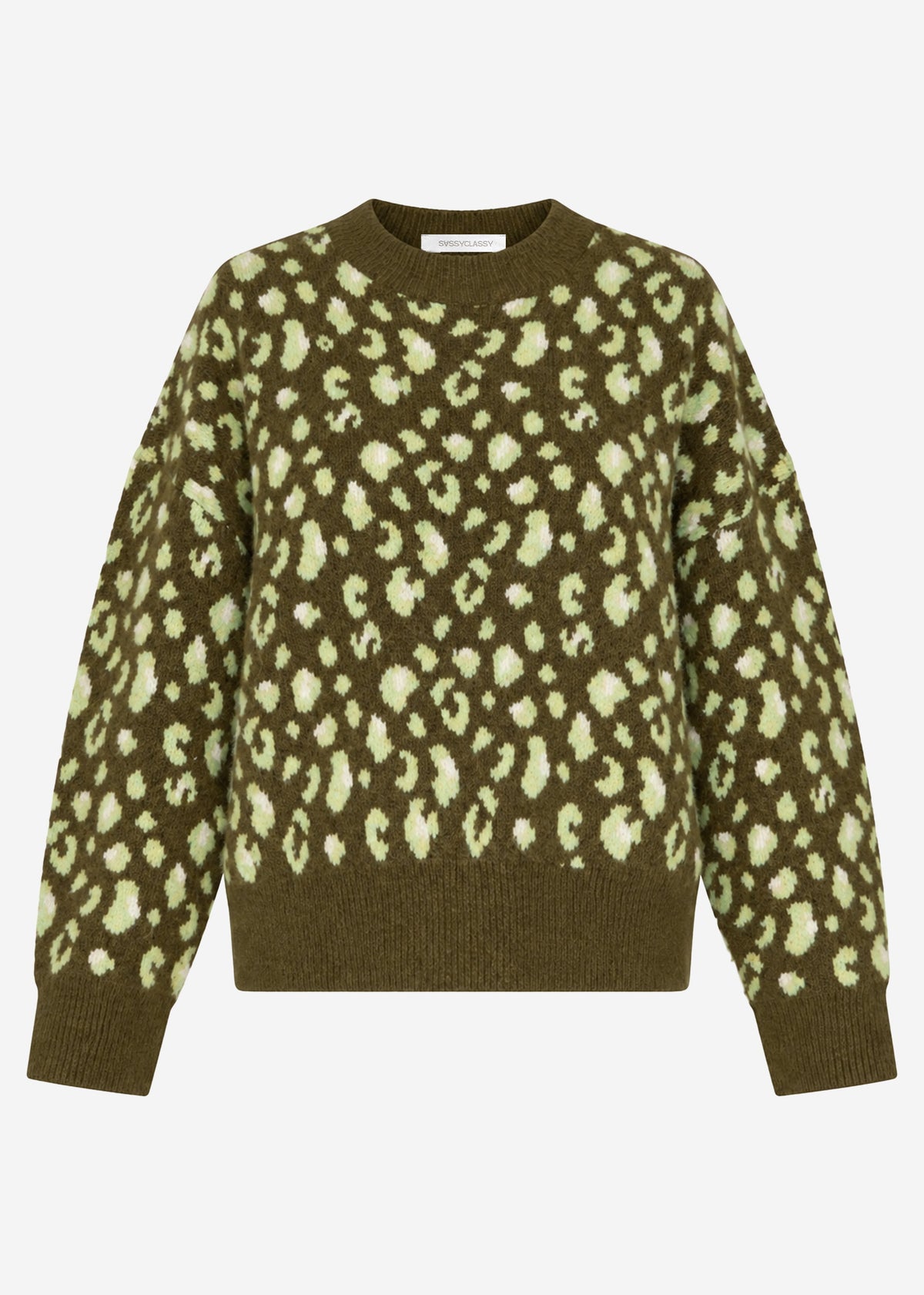 Jumper with wide ribbing and leopard print - khaki