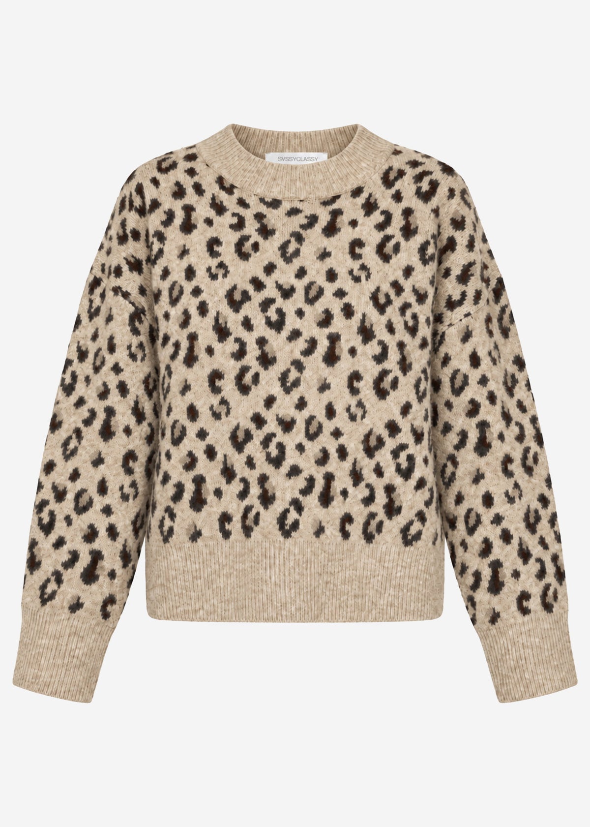 Jumper with wide ribbing and leopard print - beige