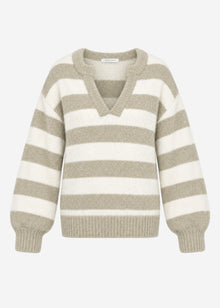 Gestreifter Pullover mit Blende - taupe-offwhite