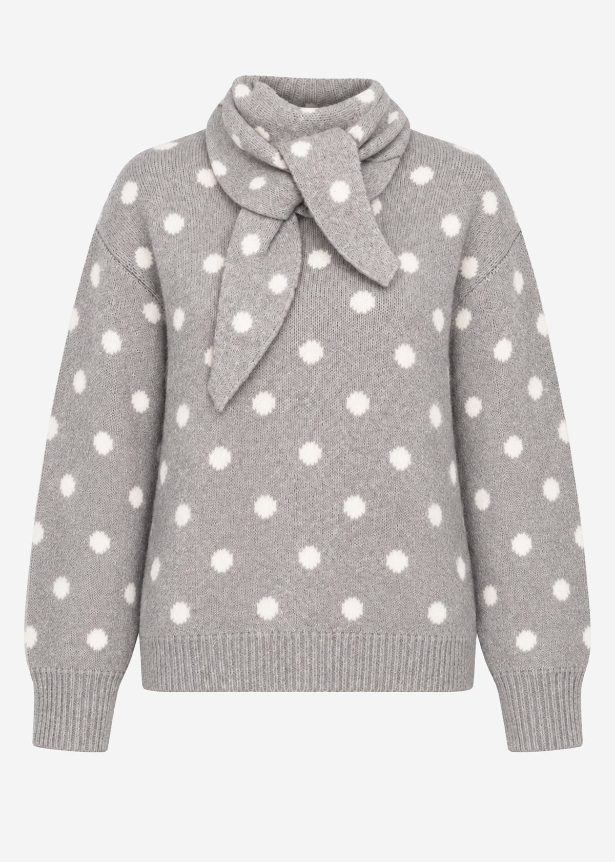 Polka dot jumper with scarf - taupe