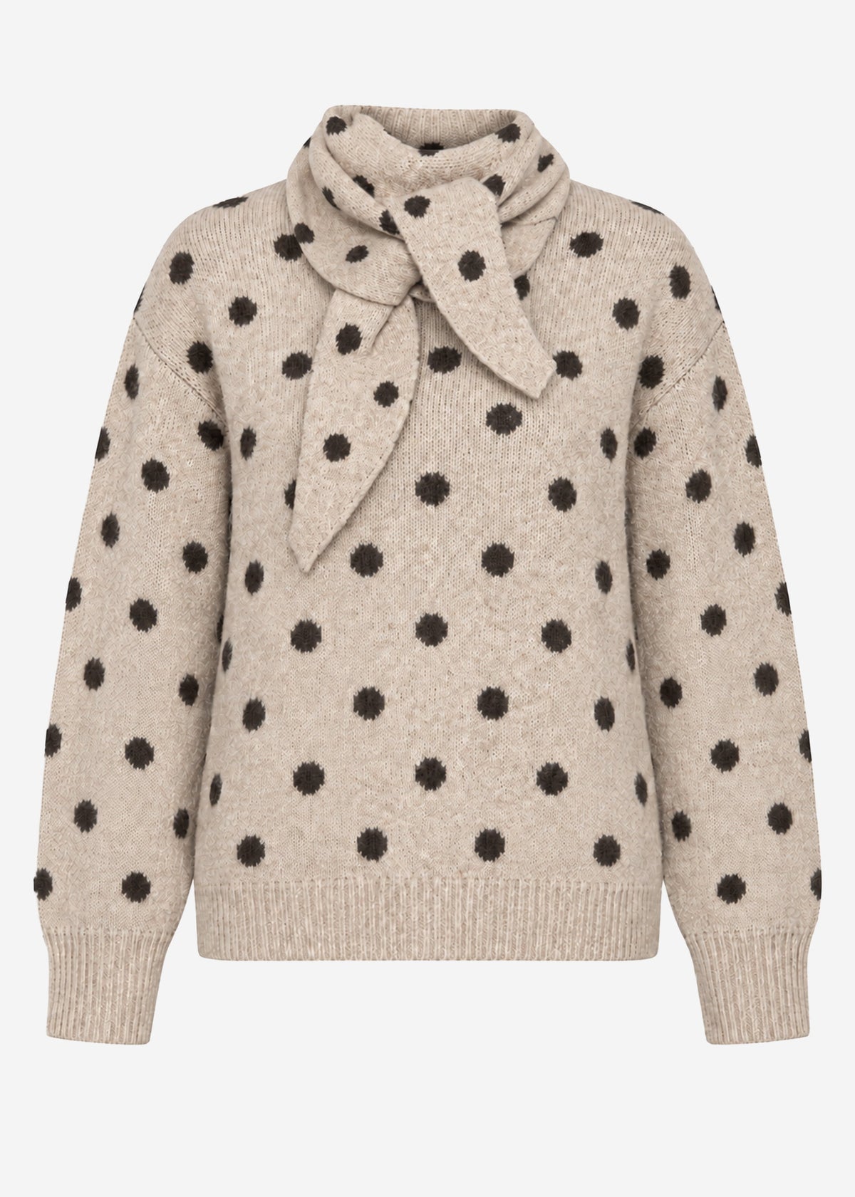 Polka dot jumper with scarf - beige
