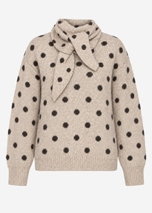 Gepunkteter Pullover mit Schal - beige