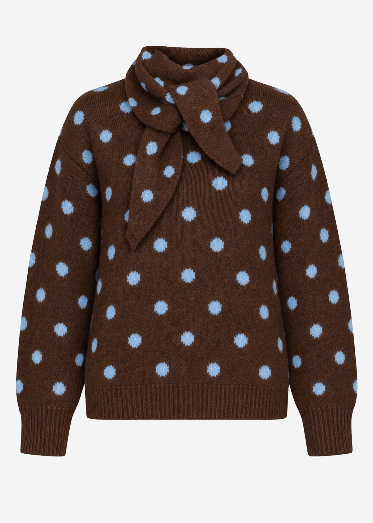 Polka dot jumper with scarf - brown