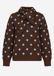 Gepunkteter Pullover mit Schal - braun