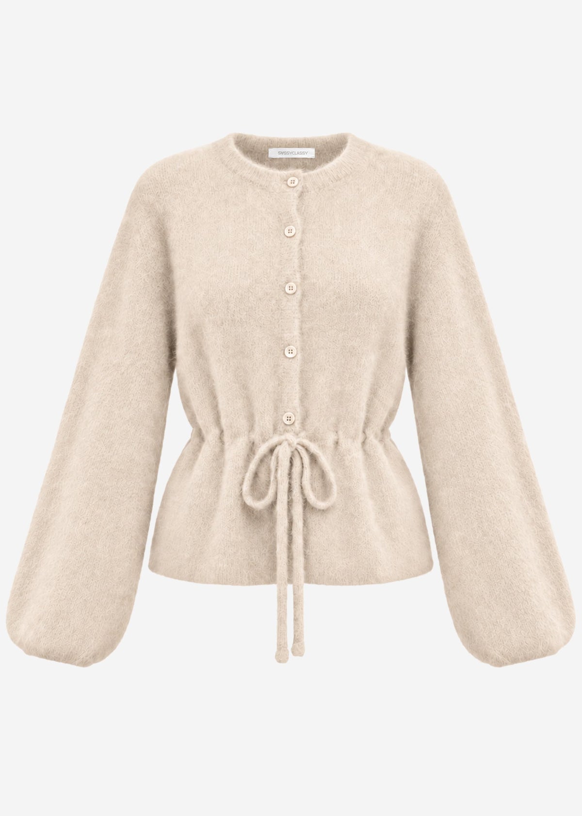 Cardigan with adjustable drawstring - beige
