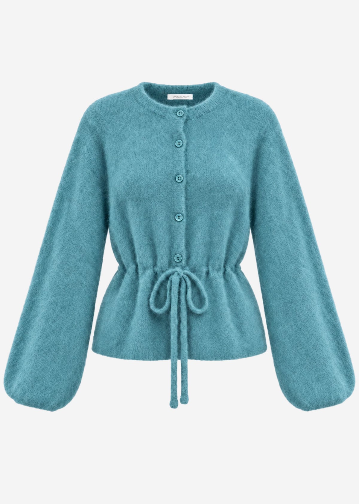 Strickjacke mit verstellbarem Kordelzug - petrol