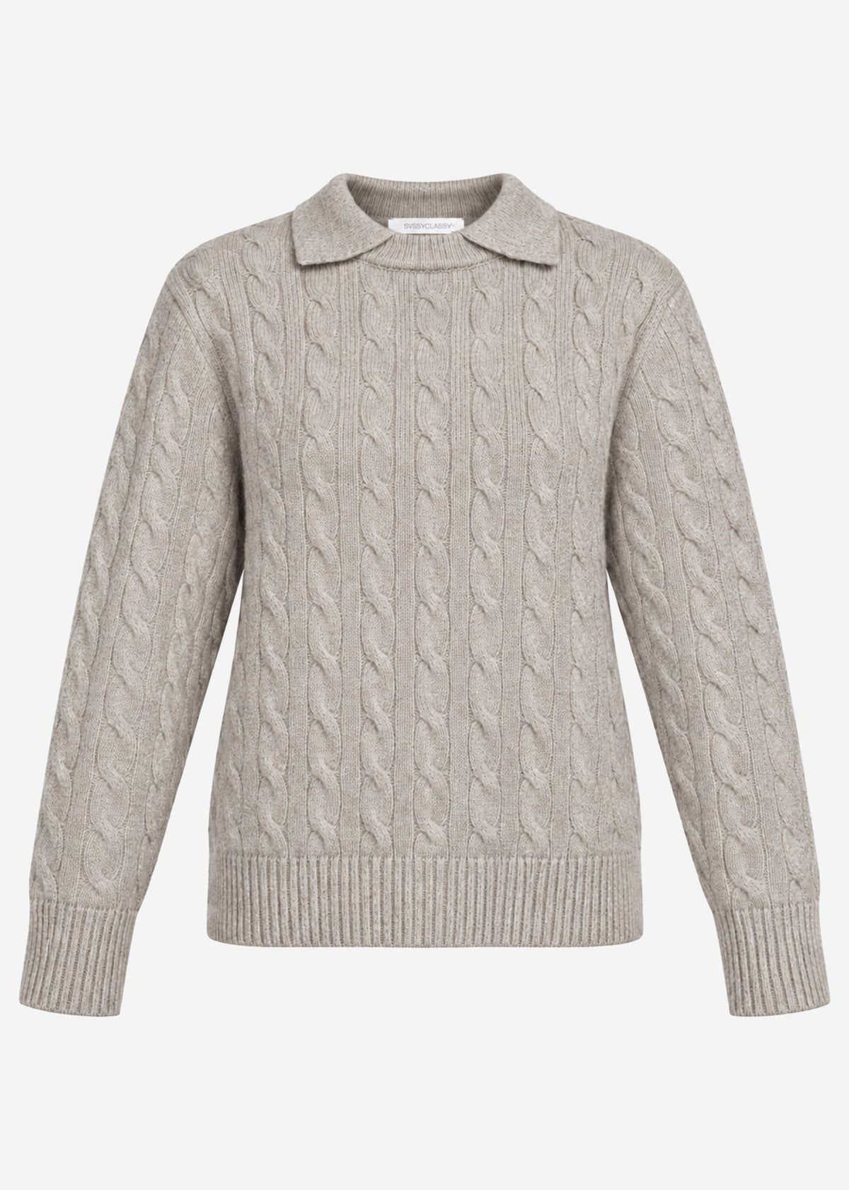 Knit jumper with cable knit and collar - taupe