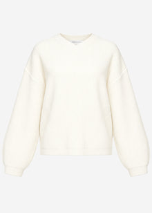 Rippstrickpullover mit hohem V-Ausschnitt - offwhite
