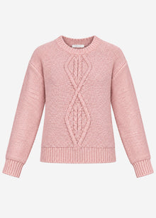 Flauschiger Strickpullover mit Zopfmuster - mauve