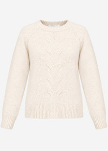 Flauschiger Strickpullover mit Zopfmuster - hellbeige