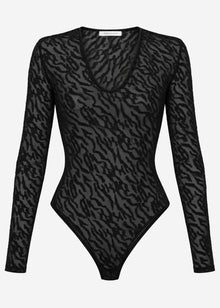 Long-sleeved bodysuit with textured pattern - black