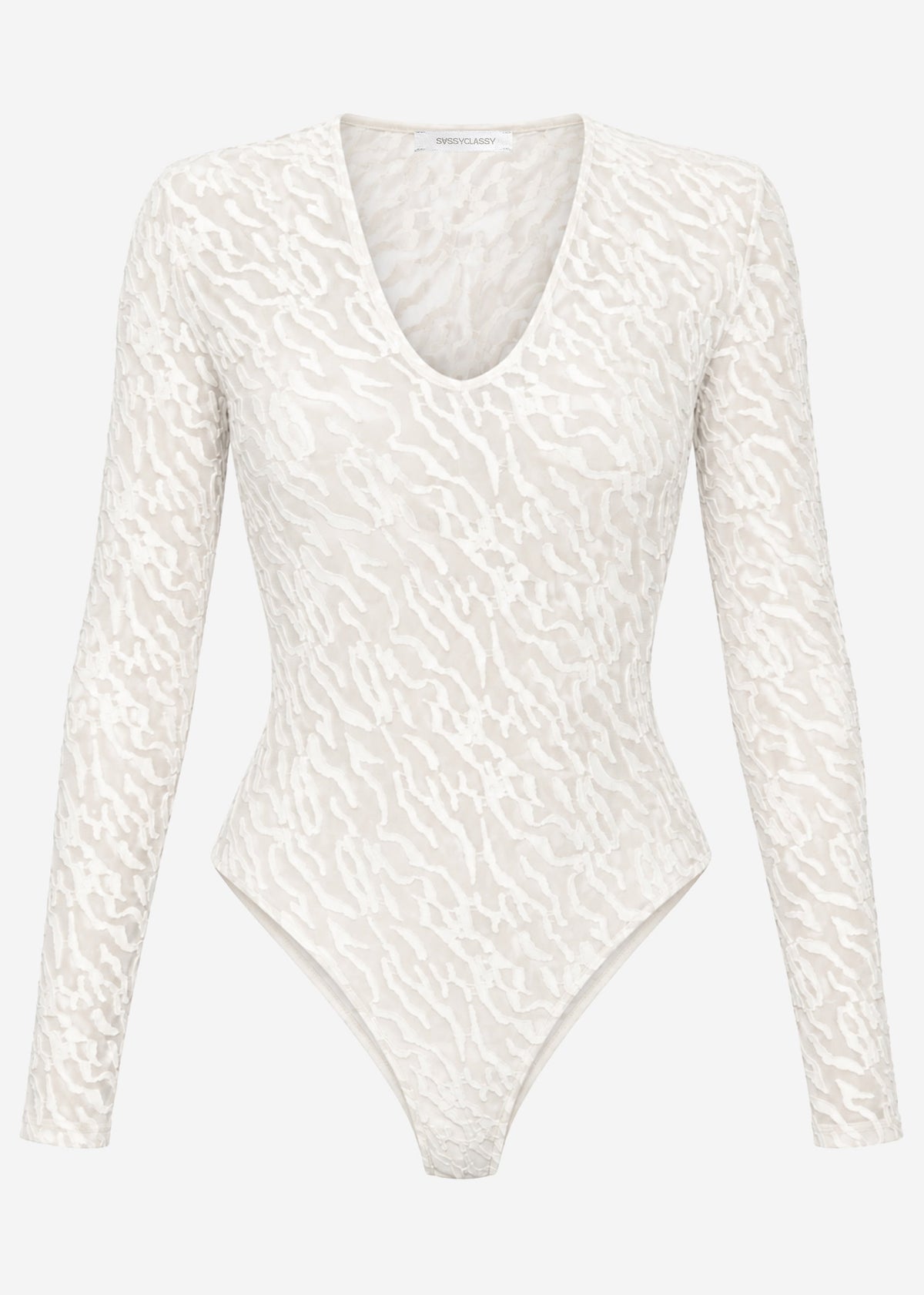 Long-sleeved bodysuit with textured pattern - off-white