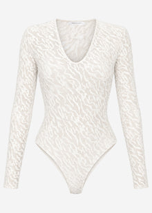 Long-sleeved bodysuit with textured pattern - off-white