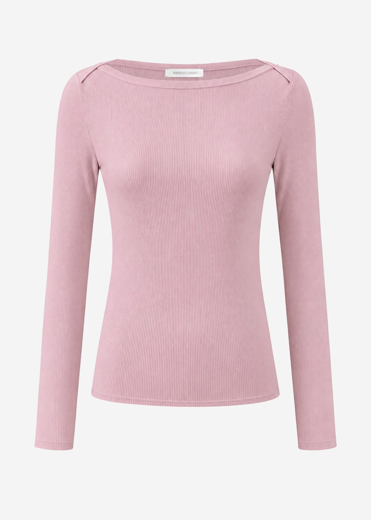 Long-sleeved top with boat neck - dusty rose