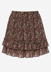 Kurzer Volant-Rock mit floralem Print - braun