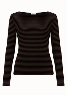 Striped, semi-sheer long-sleeved top with cashmere blend - brown-black