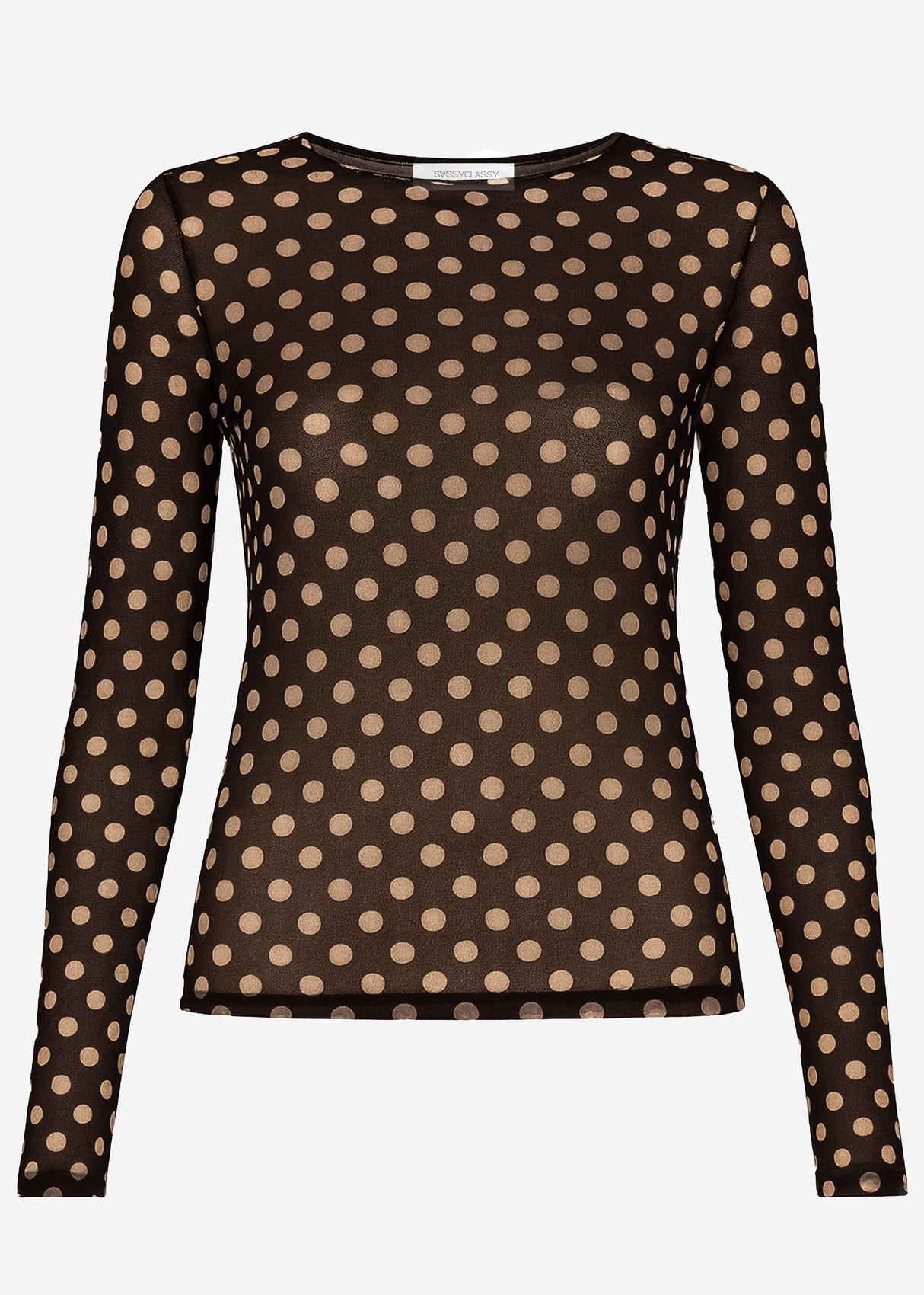 Mesh Langarmshirt mit Punkten - braun