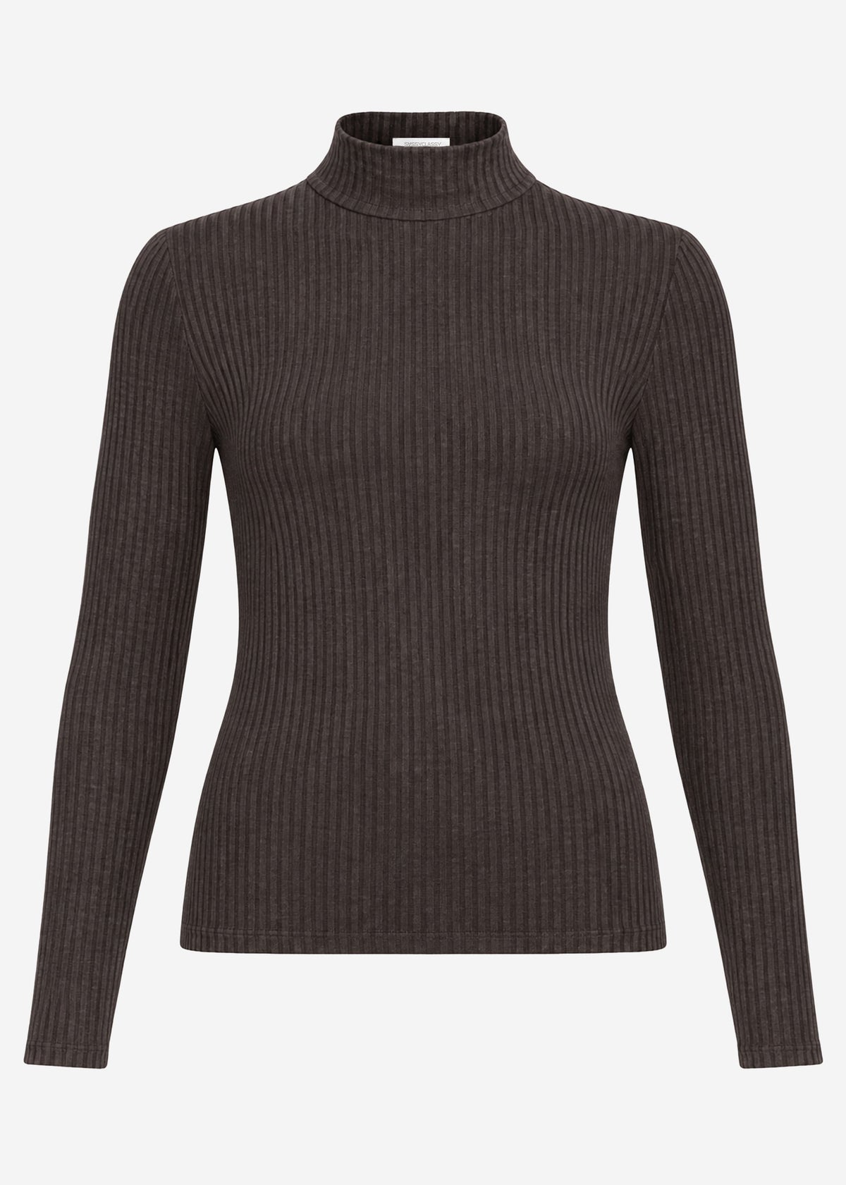Ribbed long-sleeved top with funnel neck - brown