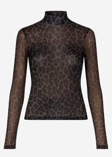 Mesh Langarmshirt mit Leo-Print - grau