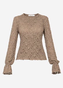 Langarm Spitzenshirt mit Volantärmeln - taupe