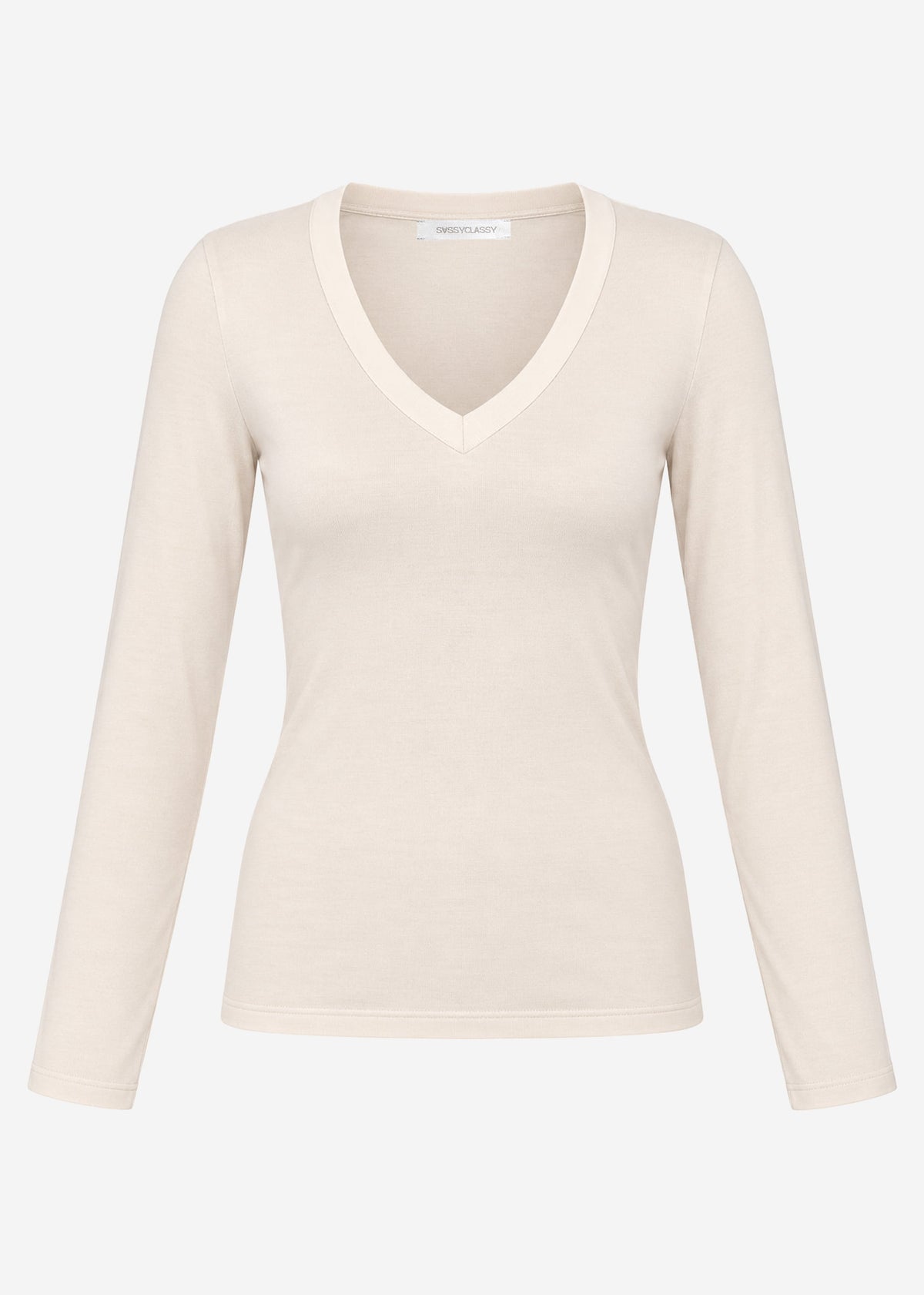 Long-sleeved top with V-neck - light beige