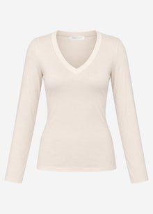Langarmshirt mit V-Ausschnitt - hellbeige