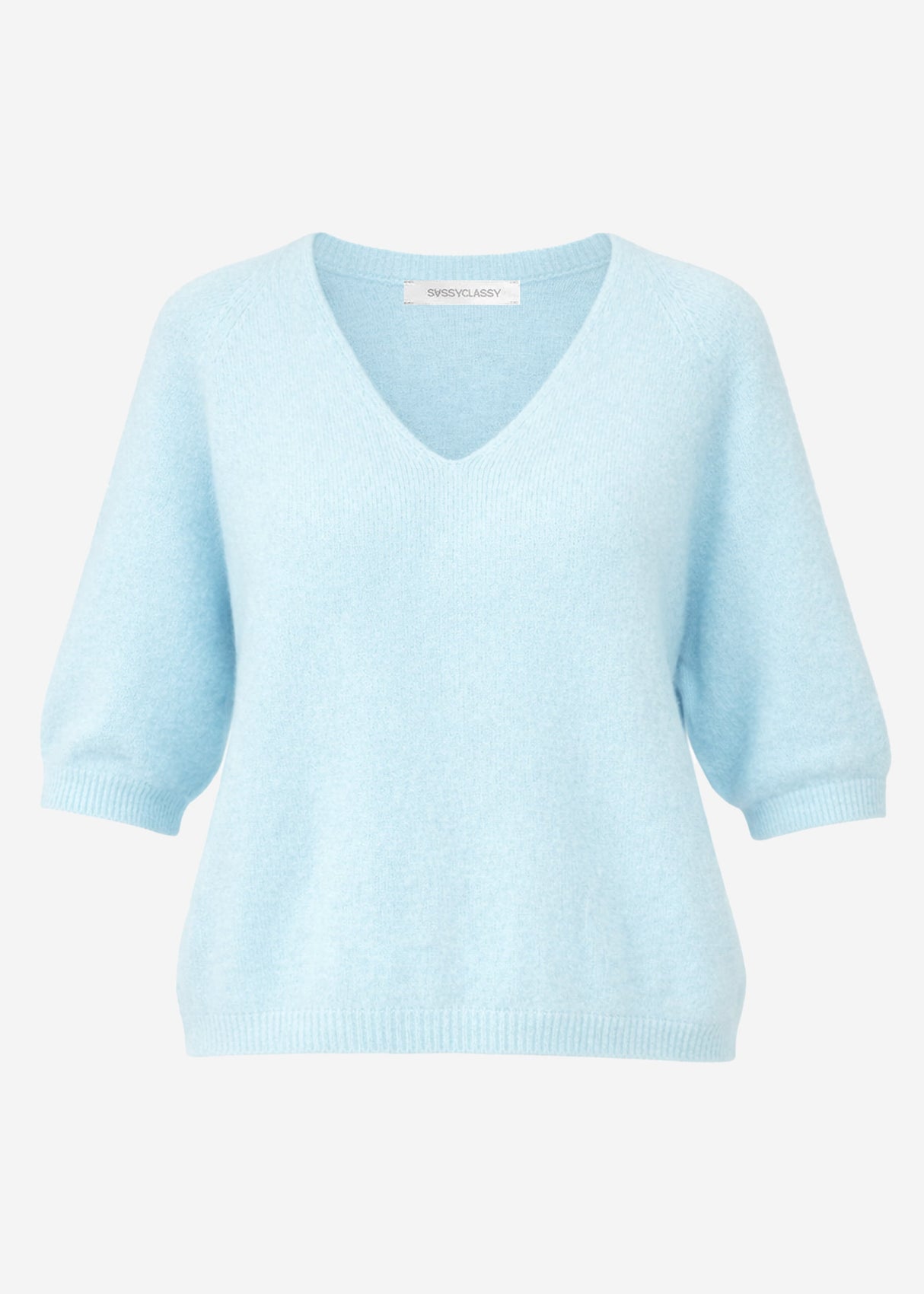 Strickoberteil mit V-Ausschnitt - hellblau