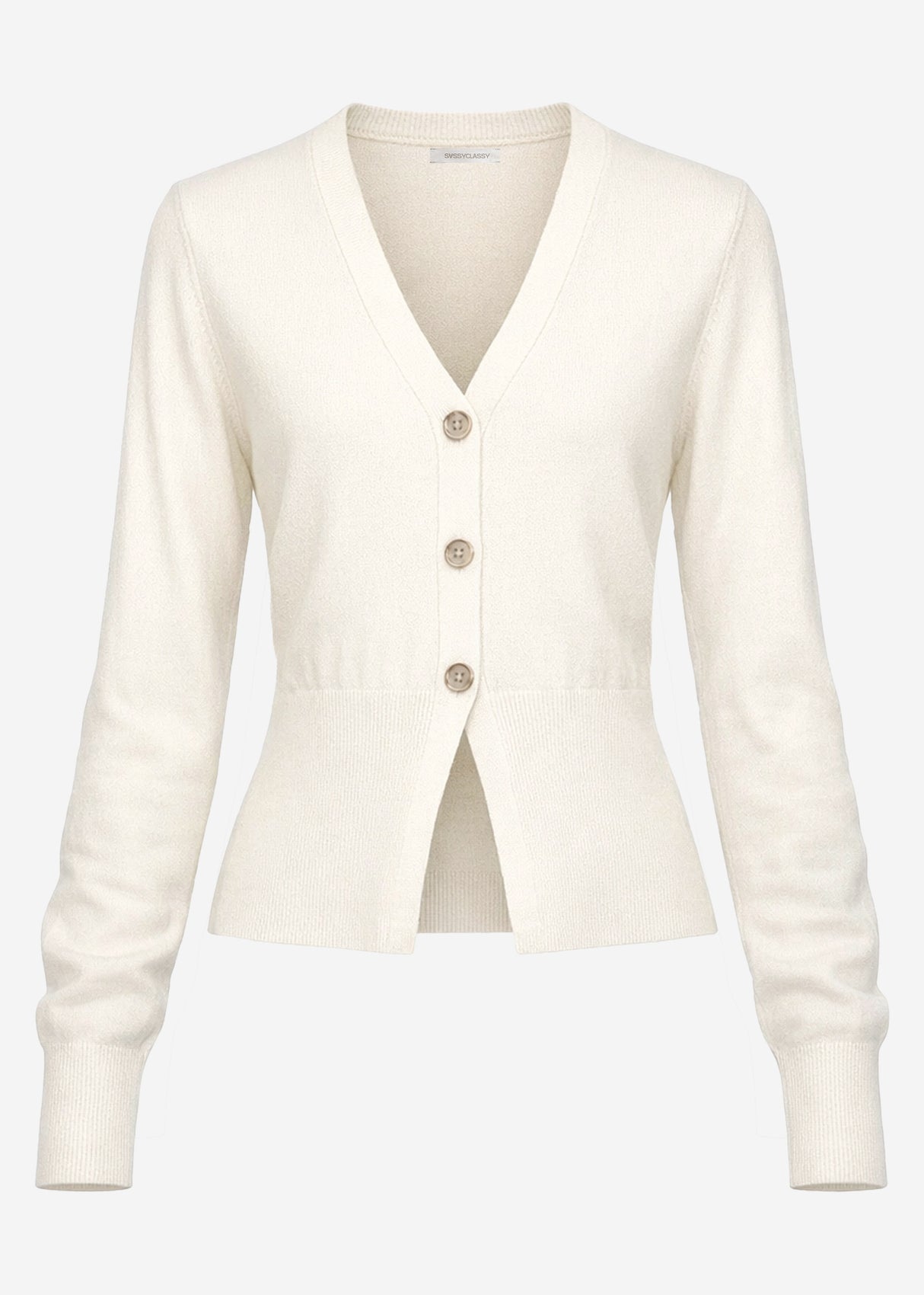Fitted cardigan with button placket - off-white