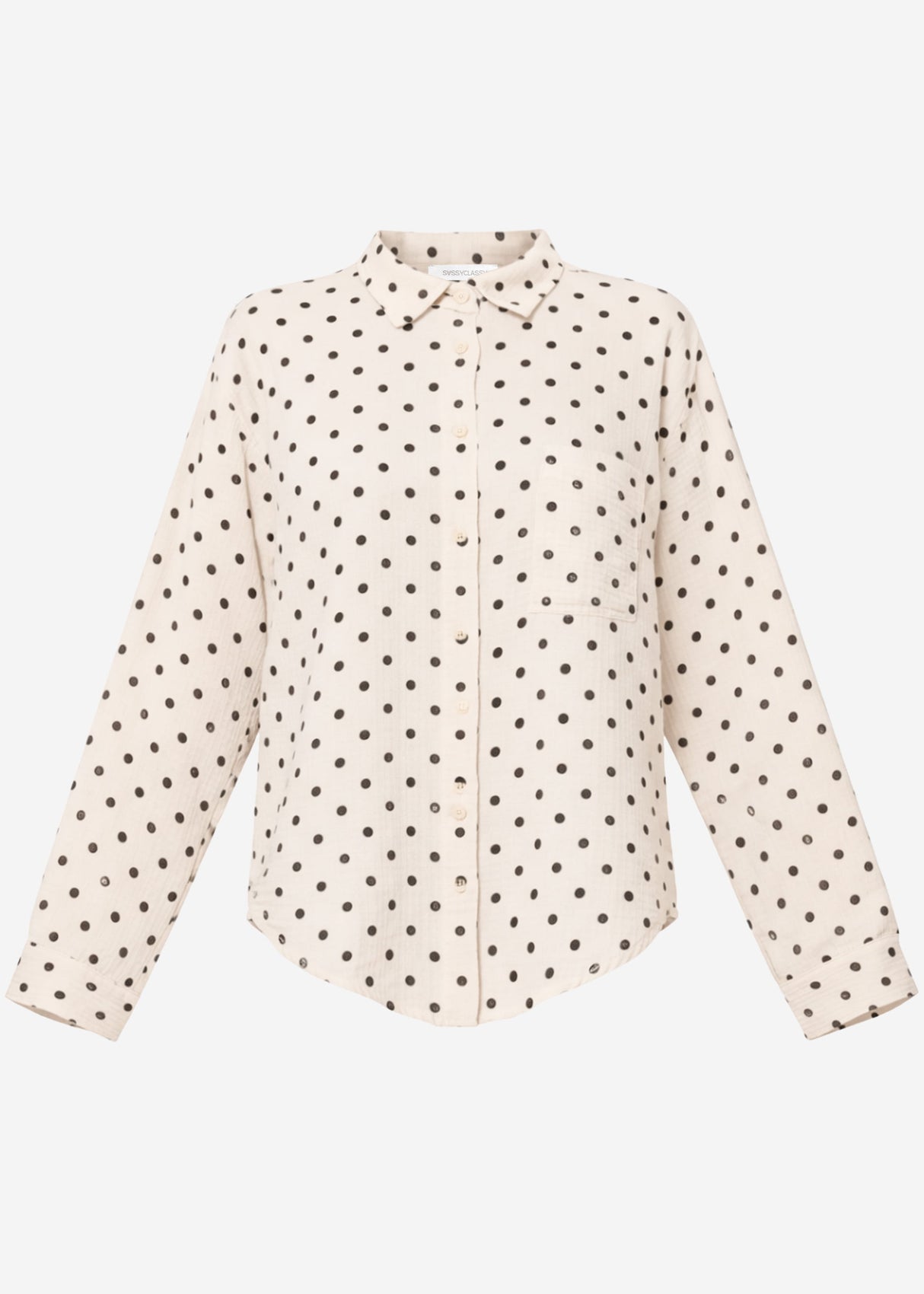 Oversized Muslin Blouse with Brown Dots - Beige