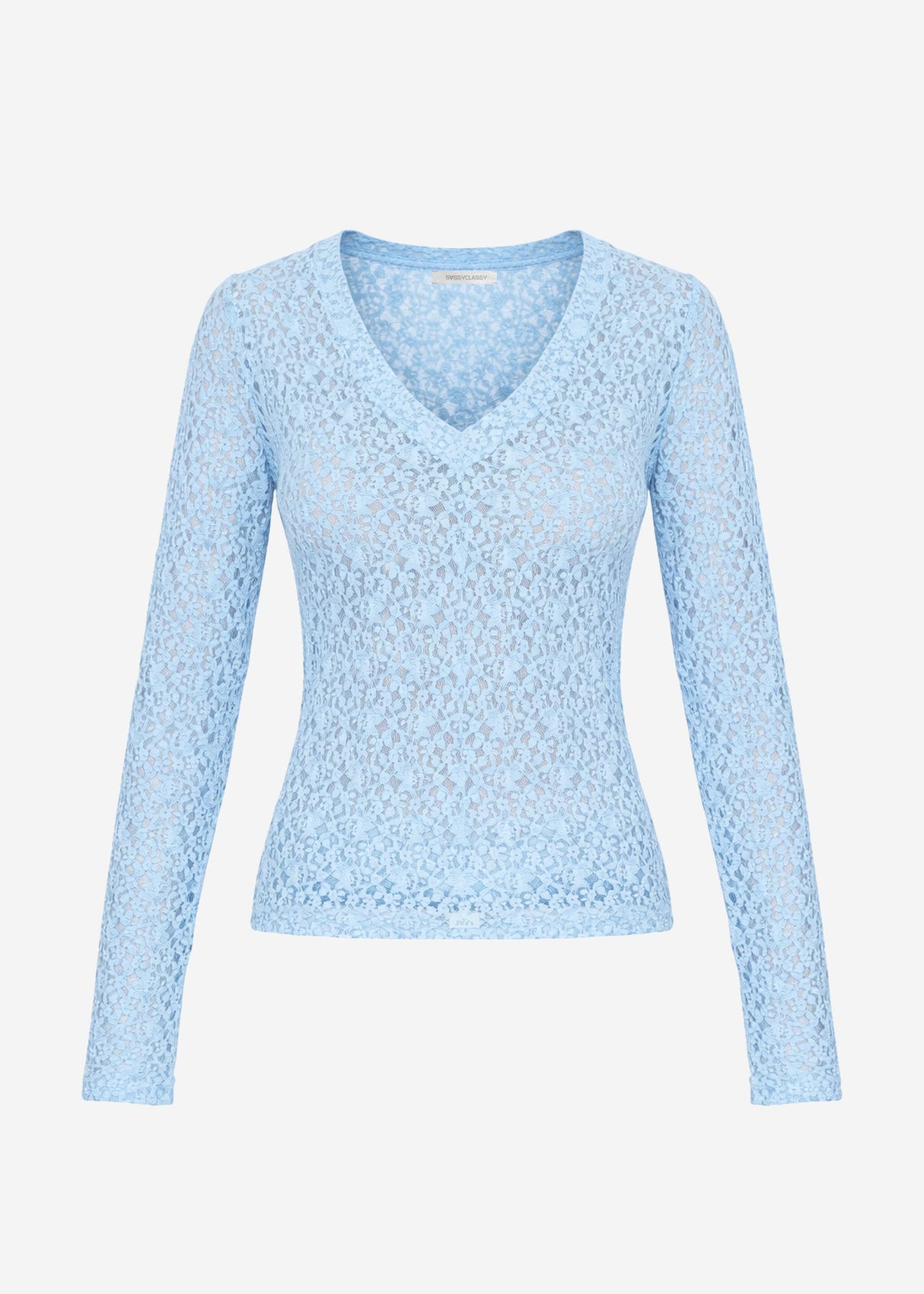 Langarm Spitzenshirt mit V-Ausschnitt - hellblau