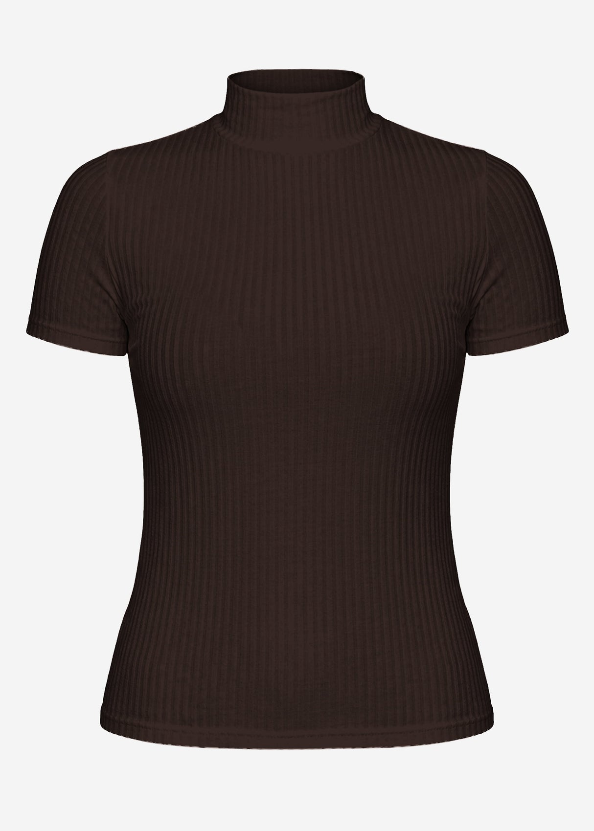 Ribbed T-shirt with stand-up collar - brown
